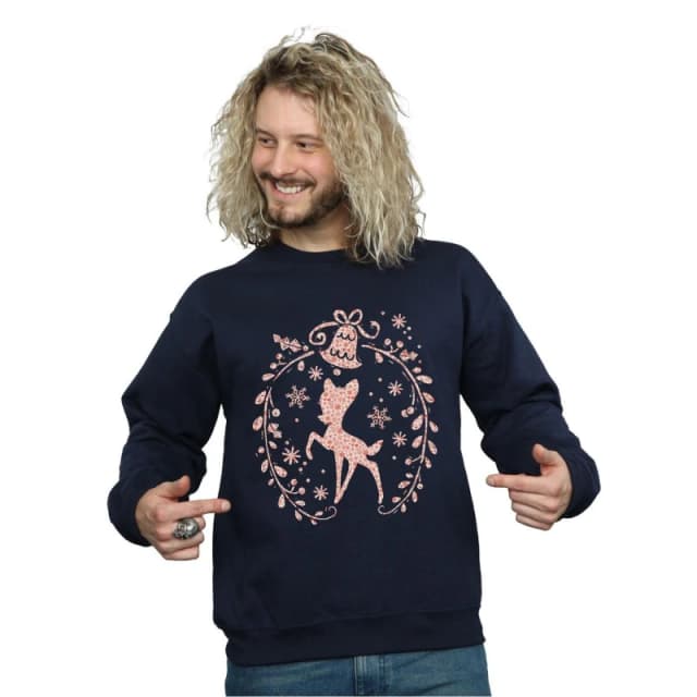 Disney Men Bambi Christmas Wreath Sweatshirt in Navy Size: Small Navy S Male 5057245992633