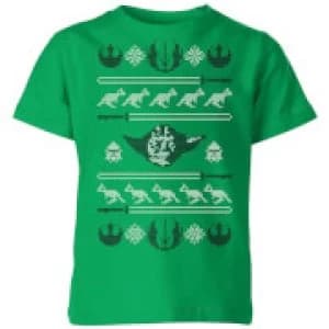 Star Wars Yoda Sabre Knit Kids Christmas T-Shirt - Kelly Green - 9-10 Years