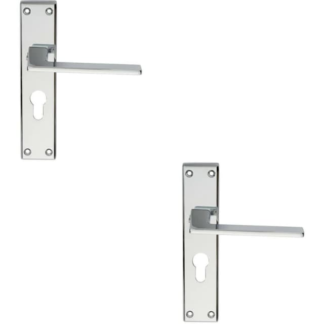 Loops 2x Flat Straight Lever on Euro Lock Backplate Handle 180 x 40mm Polished Chrome Multi
