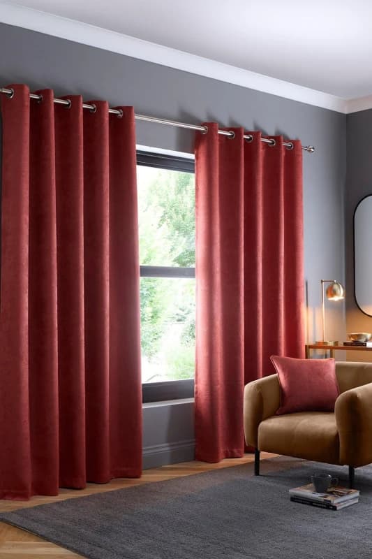 Fusion Strata Dim Out Eyelet Curtains in Terracotta - Brown Brown 90x108in