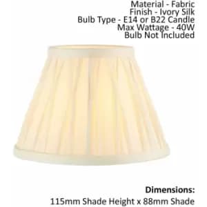 Tapered Cylinder Lamp Shade - Ivory Silk - 40W E14 or B22 - Pleated Design