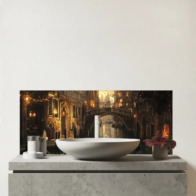Warren Reed - Designer Romantic Venice Scenes Glass Bathroom Splashback Multicolor Unisex