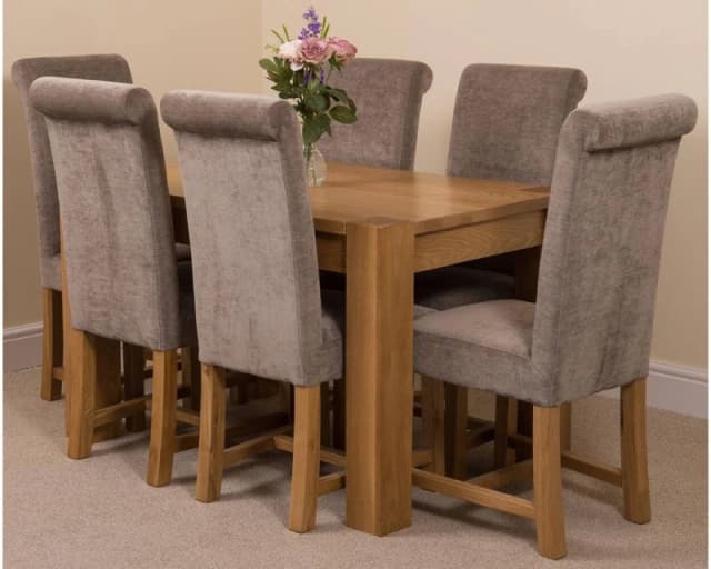 Thats Furniture Kuba 125x80cm Chunky Oak Small Dining Table & 6 Washington Fabric Chairs in Grey Size: 125x80cm Grey Unisex 125x80 cm
