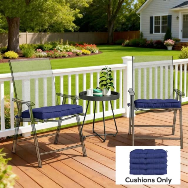 OUTSUNNY 42 x 42cm Replacement Garden Seat Cushion Pad with Ties, Dark Blue Size: 42 x 42cm Dark Blue Unisex 42 x 42 cm