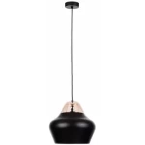 Keter Negro Dome Pendant Ceiling Light Wood Natural, Black, 29cm, 1x E27
