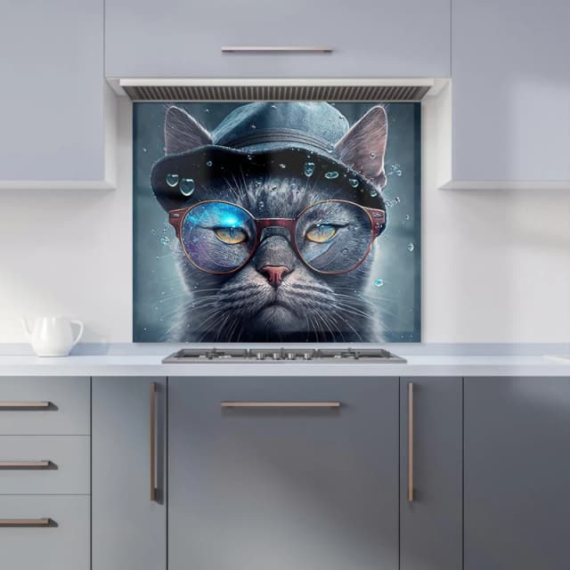 Warren Reed - Designer Russian Blue Cat Splashart Kitchen Splashback Size: 600mm x 750mm Multicolor Unisex 600mm x 750mm