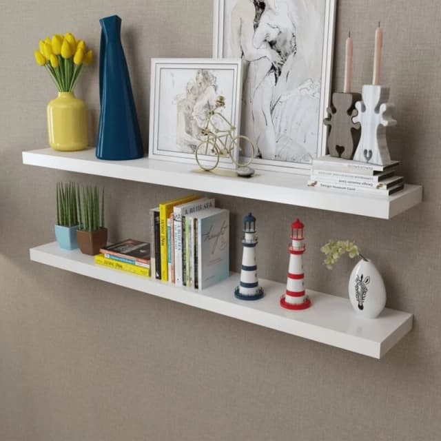 VIDAXL 2 White mdf Floating Wall Display Shelves Book/DVD Storage Vidaxl 242186fr