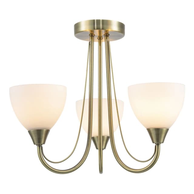 Happy Homewares Designer Three Arm Ceiling Light Fixture with Opal White Glass Shades in Metallic Gold Metallic Gold Unisex
