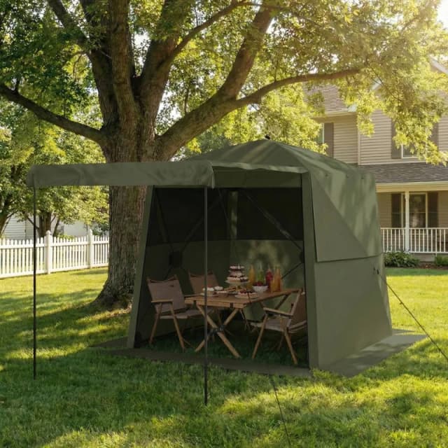 OUTSUNNY 2 x 2m Waterproof Pop Up Gazebo with Awning, Sides in Green Size: 2m x 2m Green Unisex 2m x 2m