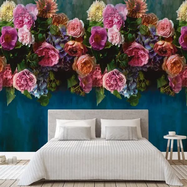 Grandeco Peony Bloom 3 lane repeatable mural 2.8 x 1.59m Blue