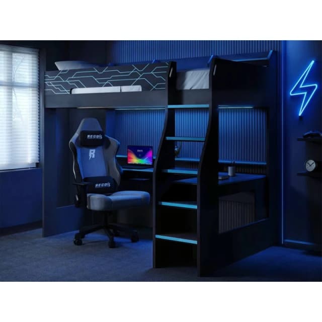 Flair Ultimate Neon Gaming High Sleeper Charcoal & Blue Size: Small Double Blue Unisex Small Double