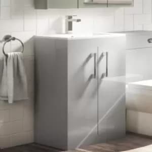 500mm Grey Freestanding Vanity Unit with Basin and Chrome Handles - Ashford