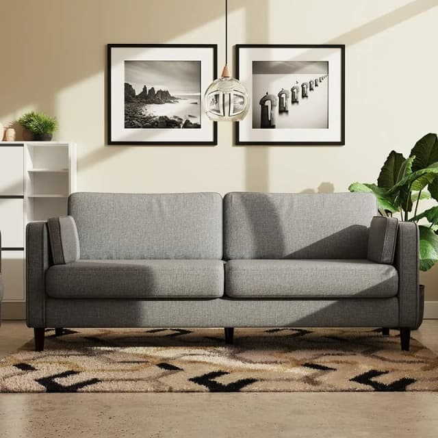 FURNITURE ONE Furniture One - Sofa Double Seat Couch with Armrest - Linen 3 Seater - Grey A1367-UK-F