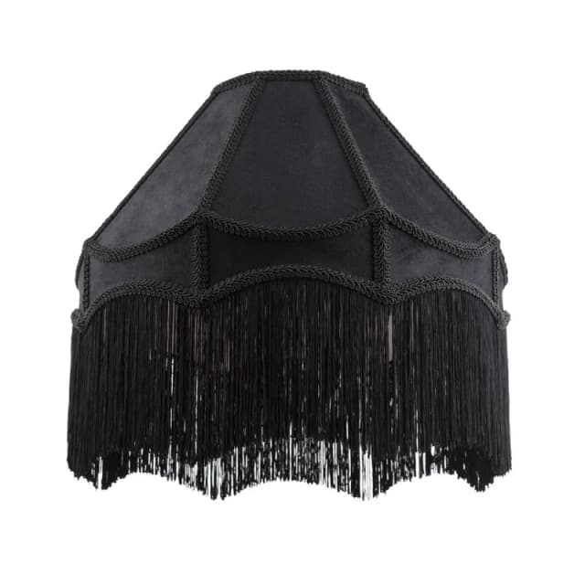 Happy Homewares Traditional Victorian Empire Soft Velvet Lamp Shade with Lengthy Tassels in Black Size: 16" Black Unisex 16"