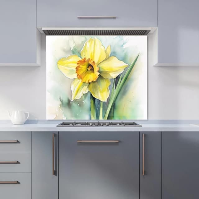 Warren Reed - Designer Watercolour Daffodil Kitchen Splashback Size: 600mm x 750mm Multicolor Unisex 600mm x 750mm