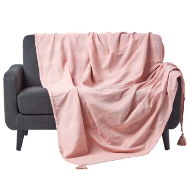 Homescapes Cotton Rajput Ribbed Pink Throw, 225 X 255 Cm