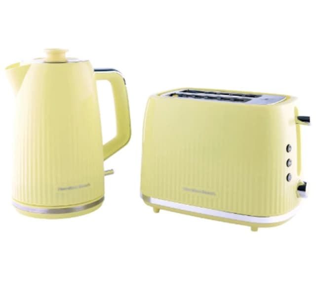 HAMILTON BEACH Miami Breakfast Jug Kettle & 2-Slice Toaster Bundle - Banana Split, Yellow 5060916372085