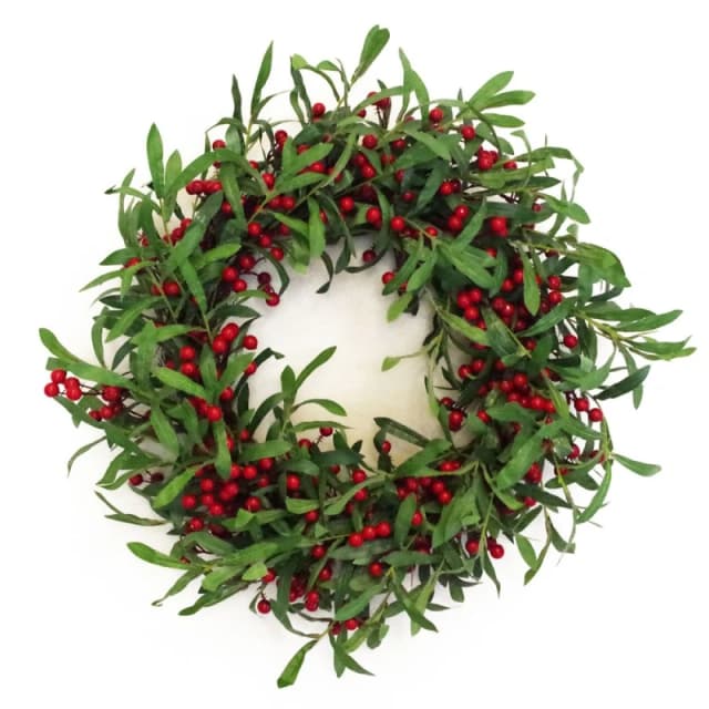 Leaf Christmas Mistletoe Leaf and Red Berry Floristry Wreath 60cm 24" Botanik Red