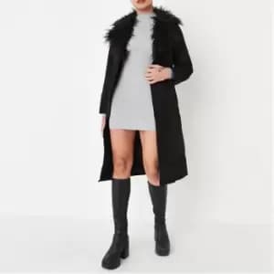 Missguided Petite Faux Fur Collared Formal Coat - Black