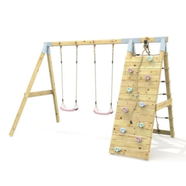 Rebo Premium Double Garden Swing With Up And Over Wall For Kids - Dusky Pink