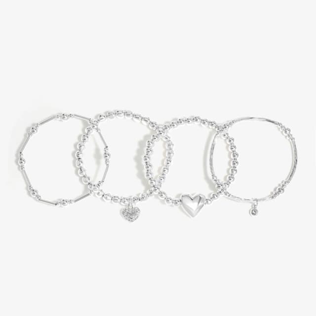 Mood Silver Polished Heart Charm Bracelets - Pack Of 4 Jewellery Sets One Size Silver 42518611000