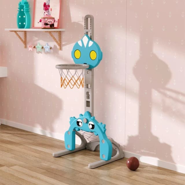 KIDKID Adjustable Kids Basketball Hoop with Football Goal Blue unisex One size