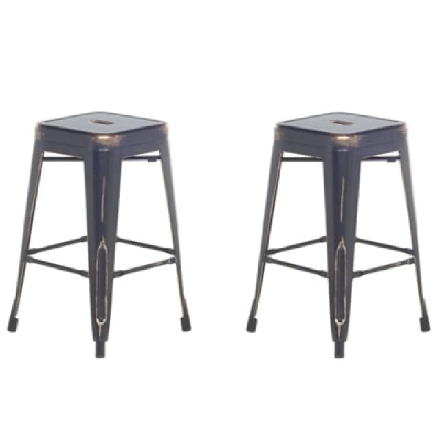BELIANI Beliani - Set of 2 Modern Dining Living Room Steel Bar Stools 60cm Black Gold Cabrillo 98196