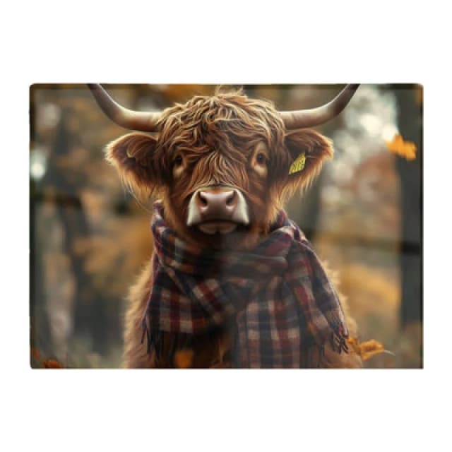 Warren Reed Designer Highland Cow Wearing Scarf Glass Chopping Board
