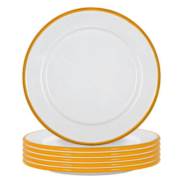Argon Tableware White Enamel Side Plates - 20Cm - Yellow - Pack Of 6