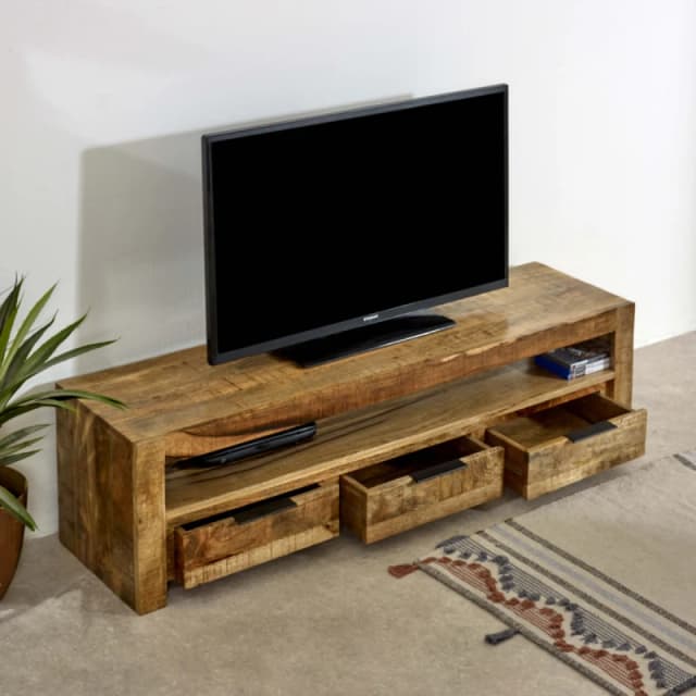Indian Hub Surrey Solid Wood Large Tvc With 3 Drawers