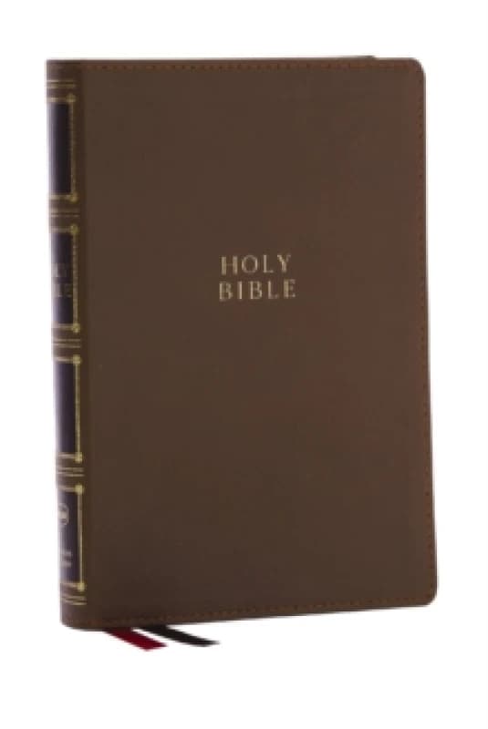 NKJV, Compact Center-Column Reference Bible, Brown Leathersoft, Red Letter, Comfort Print Leather / fine binding
