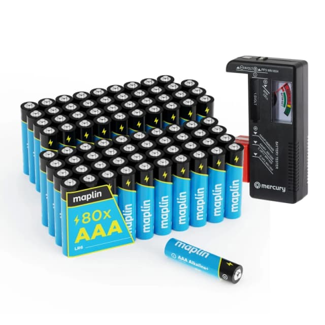 Maplin Maplin 80x AAA LR03 7 Year Shelf Life 1.5V High Performance Alkaline Batteries with Universal Battery Tester 866PAM