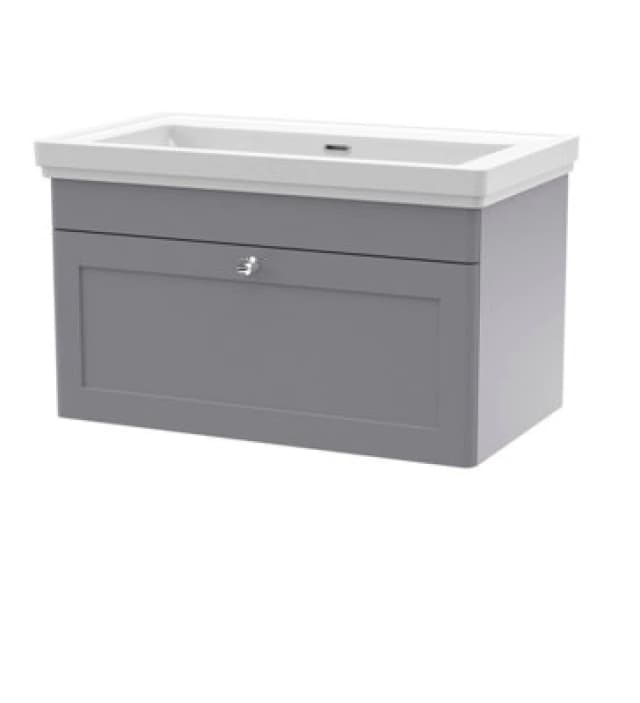 NUIE Nuie - Classique Satin Grey 800mm Wall Hung Single Drawer Vanity Unit and 66mm Profile Basin - CLC296H CLC296H