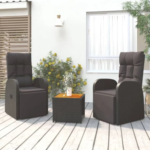 VIDAXL 3 Piece Garden Lounge Set Black Poly Rattan&Solid Wood Acacia Vidaxl 8720845801298