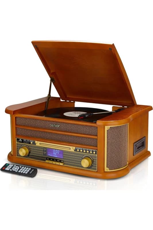 Denver Retro DAB Bluetooth Wooden Record Player, FM, Cassette & CD, USB Recording, AUX IN in Dark Brown Dark Brown Unisex