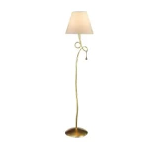 Paola Floor Lamp 1 Light E27, Gold Painted With Cream Shade & Amber Glass Droplets