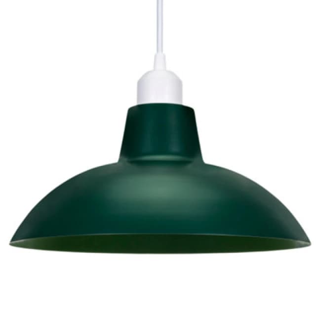 Happy Homewares Industrial Retro Designed Matt Forest Green Curved Metal Ceiling Pendant Shade
