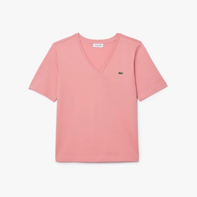 Lacoste Relaxed-Fit Soft Cotton V-Neck T-Shirt Pink female 8