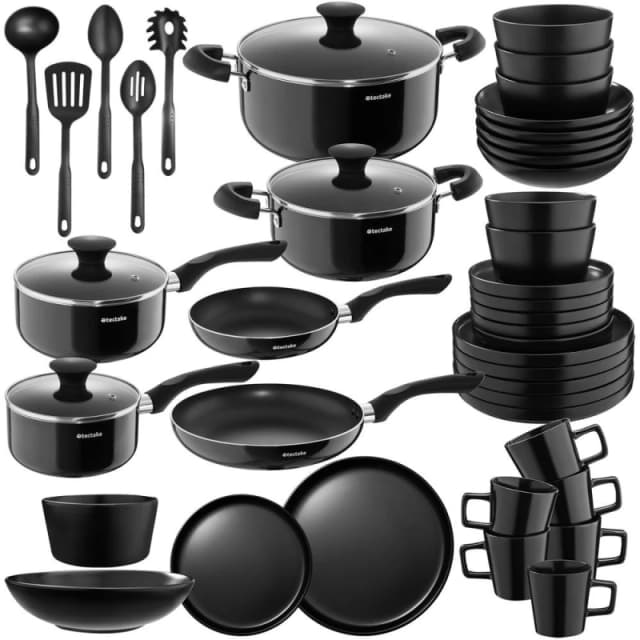 tectake 45 PC Kitchen & Dinnerware Sets Una & Varese - Black Unisex