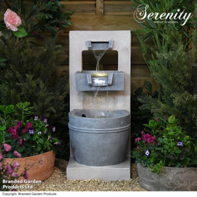 Garden Gear Serenity Cascading Bowl Water Feature With LED Lighting Mains Power Self Contained