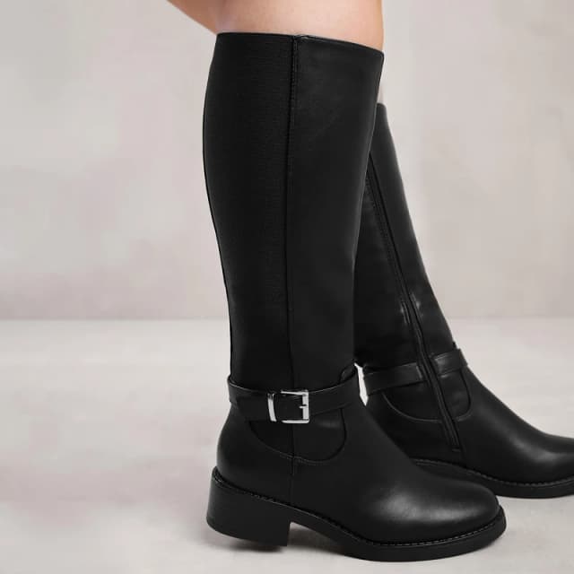 Wheres That From Micah Black Stretch Wide-Calf Knee High Boots Black Pu female 4