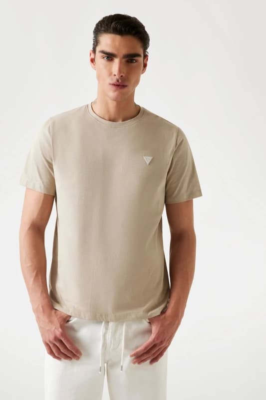 Guess Mens Crew Neck Patch Tee Logo Stone Size: Small Stone Male S