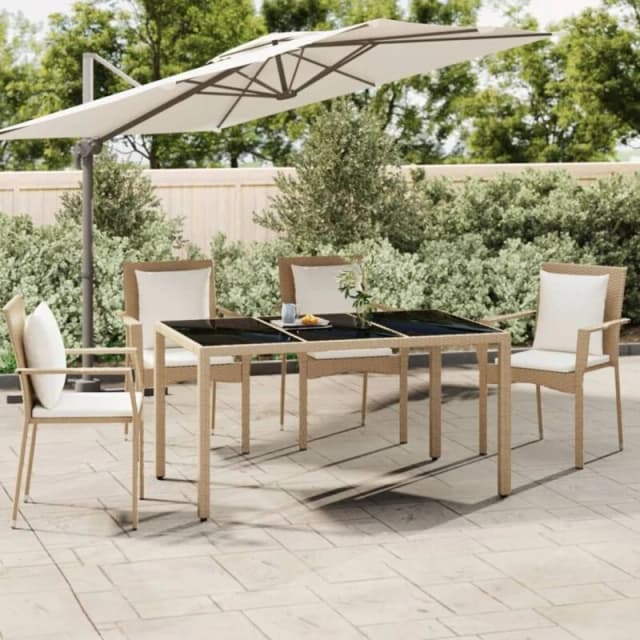 VIDAXL Garden Table with Glass Top Beige Poly Rattan&Tempered Glass Vidaxl 319553