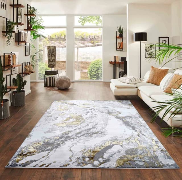Desire Rugs Picasso Modern Abstract Area Rug - Waterflow-Inspired Design for Trendy Home Decor in Gold Size: 160cm x 230cm Gold Unisex 160cm x 23