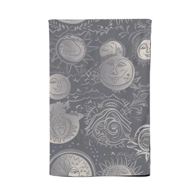 Warren Reed - Designer Sun & Moon in Grey Tea Towel Grey Unisex