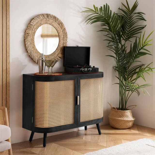 Birlea Noah Rattan and Black 2 Door Sideboard