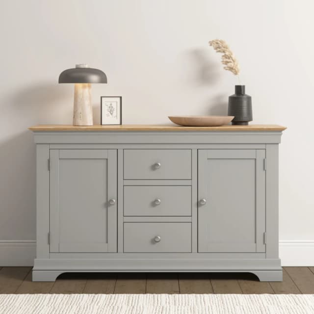 Seconique Bordeaux 2 Door 3 Drawer Sideboard - Pebble Grey/oak Fully Assembled