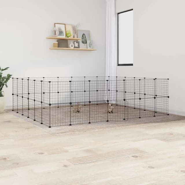 VIDAXL 52-Panel Pet Cage with Door Black 35x35cm Steel Vidaxl 8720287190745
