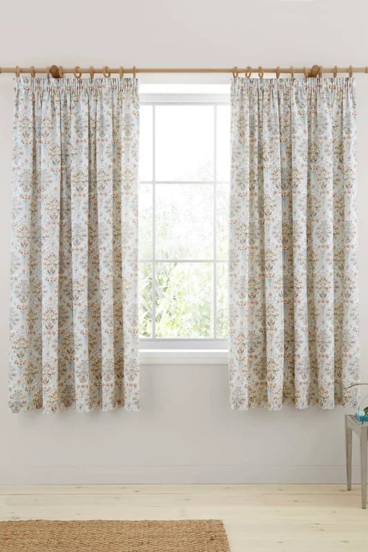 Dreams and Drapes Edena Decorative Floral Ready Made Pencil Pleat Curtains 66 x 72 Natural