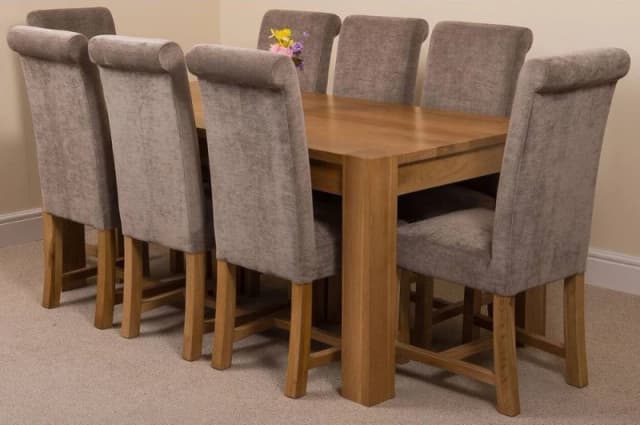 Thats Furniture Kuba 180 x 90cm Chunky Oak Dining Table & 8 Washington Fabric Chairs in Grey Grey Unisex 180 x 90 cm
